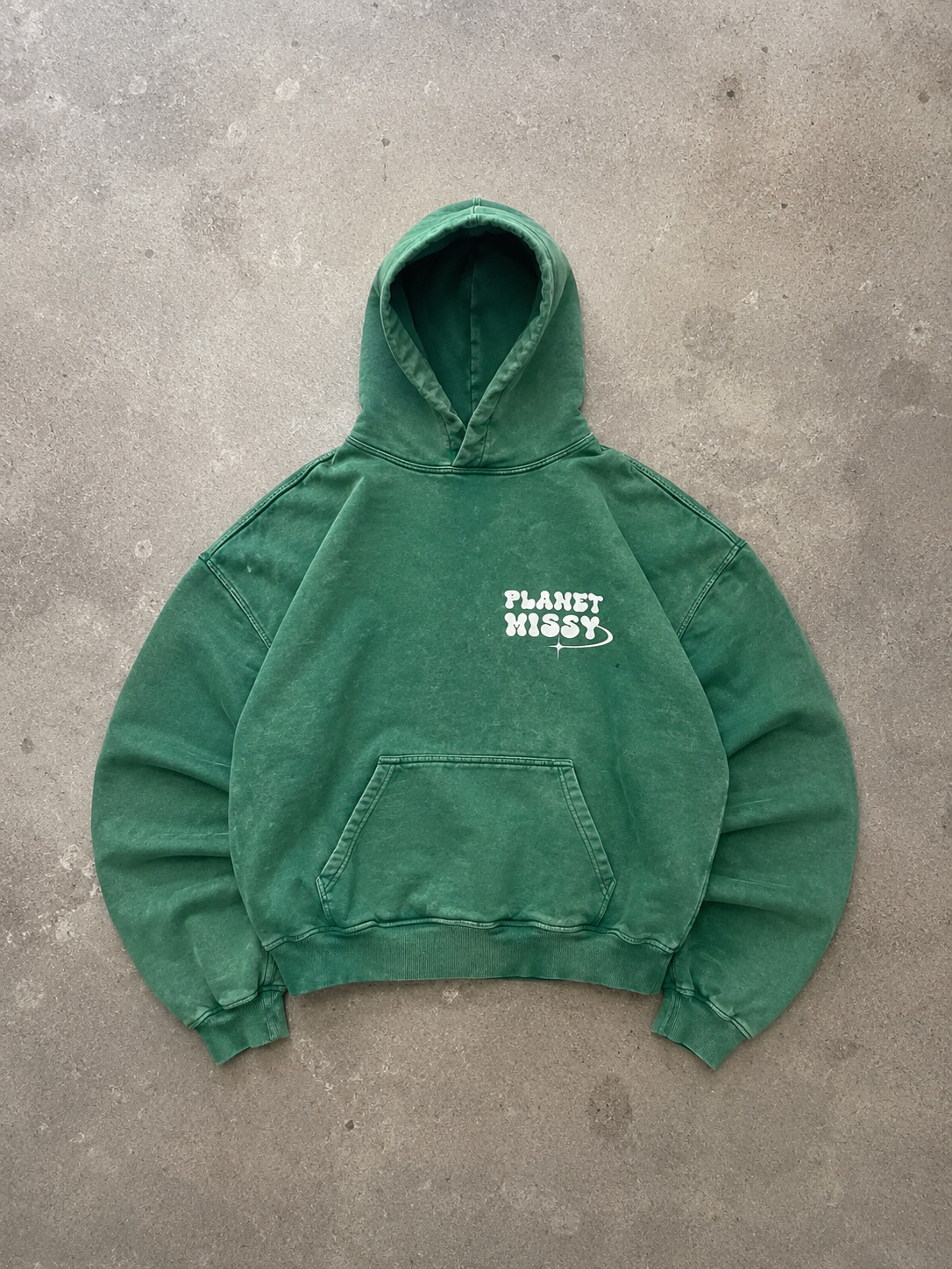Vintage Washed Bubble Logo Hoodie – Forest Green – Planet Missy