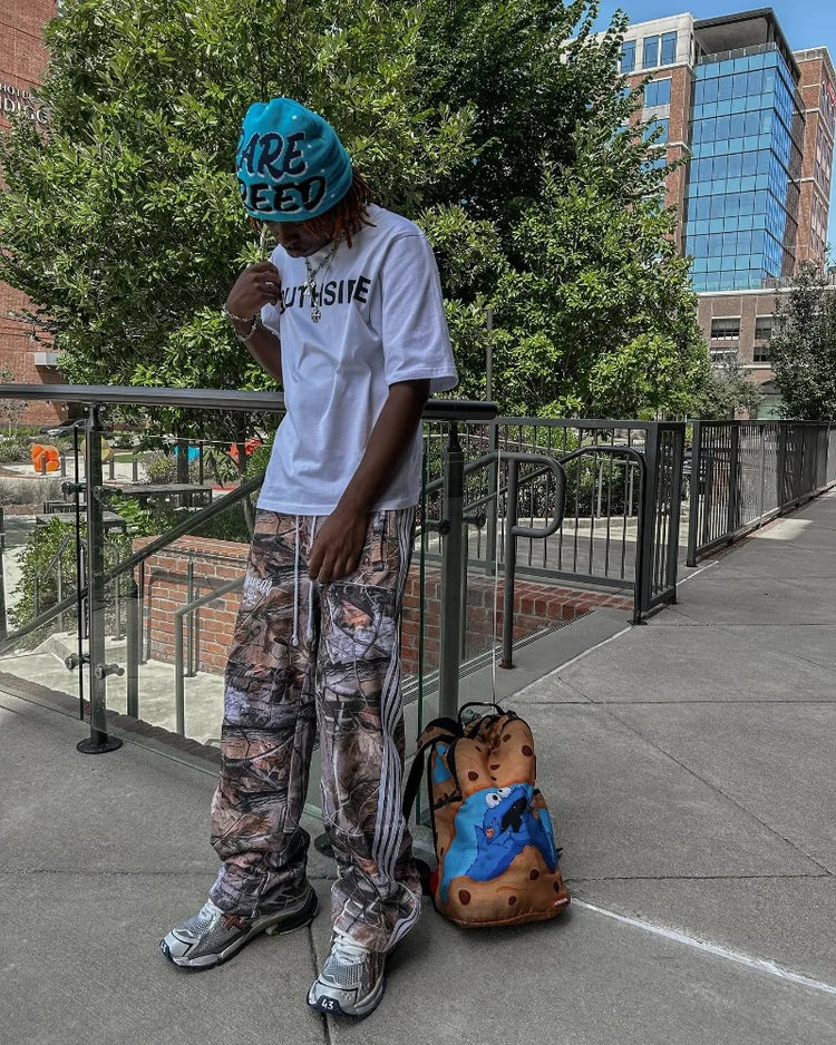 Leaf Camo striped wide-leg pants