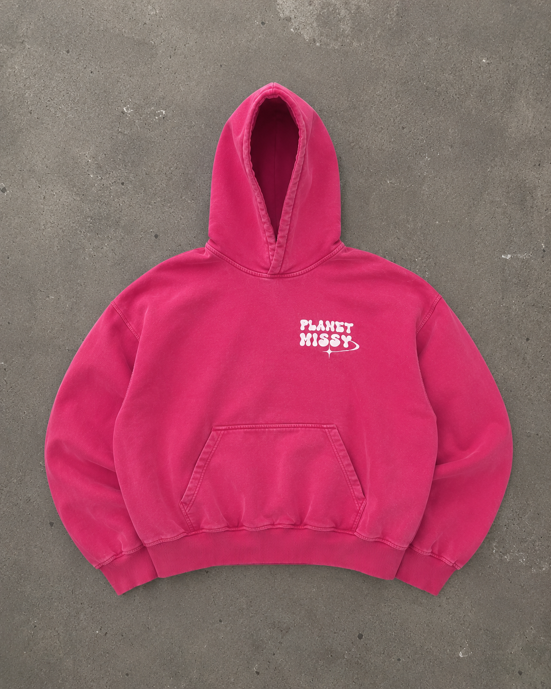 Vintage Washed Bubble Logo Hoodie – Hot Pink