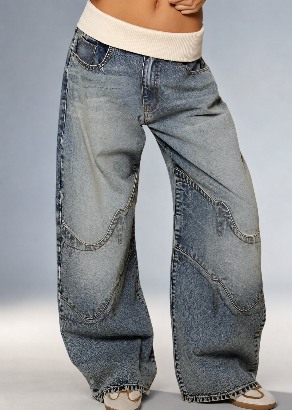 Fold Over Denim Pants | Y2K Low Rise Stretch Jeans | Planet Missy