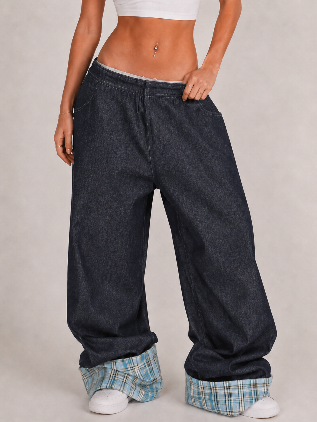 Plaid patchwork jeans
