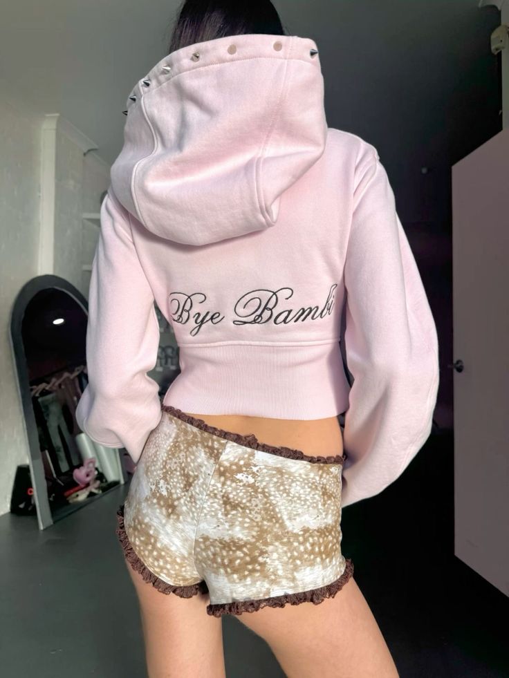 Stitched Pink Crop Hoodie