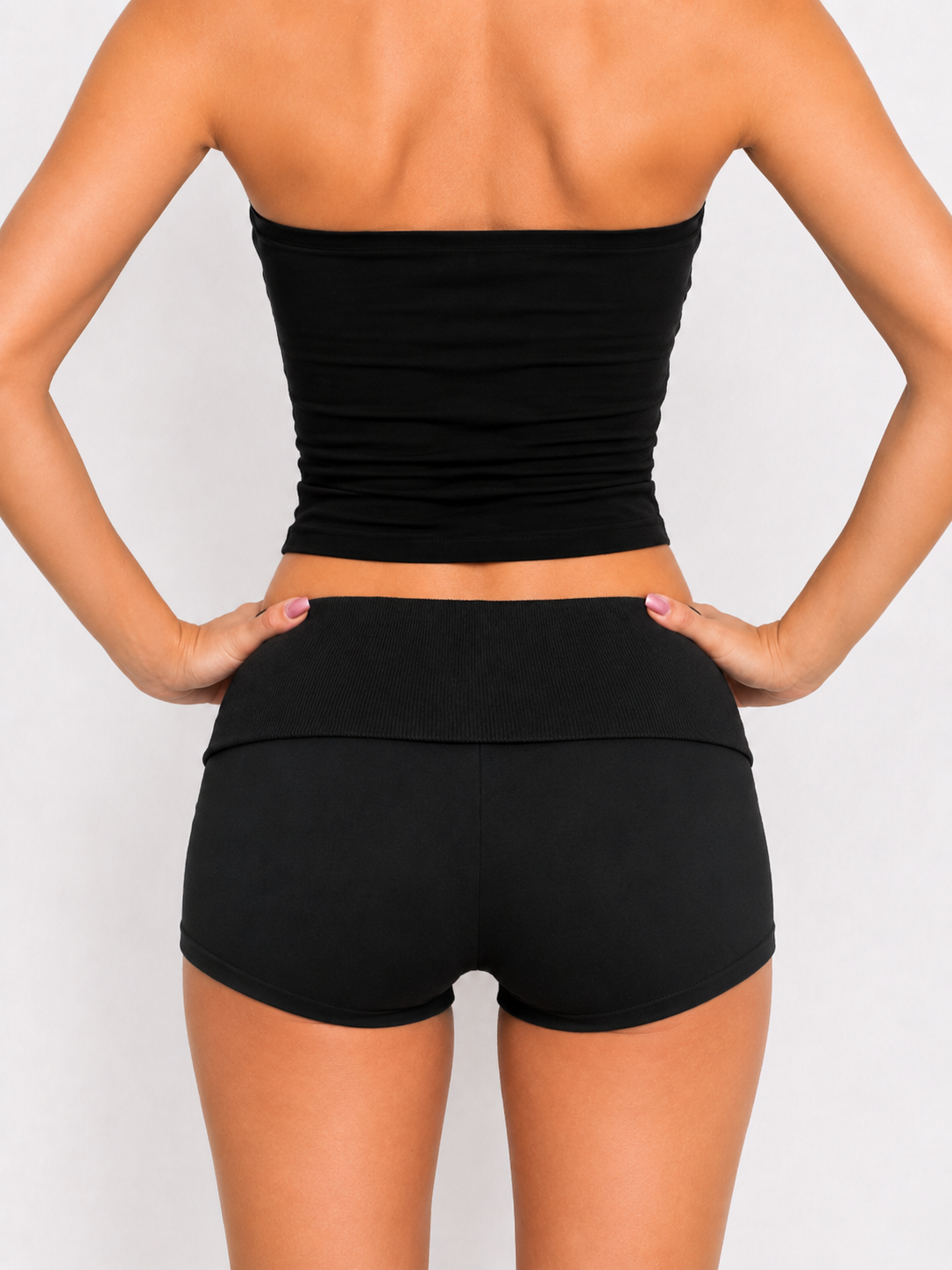 Black Fold Over Rivet Shorts