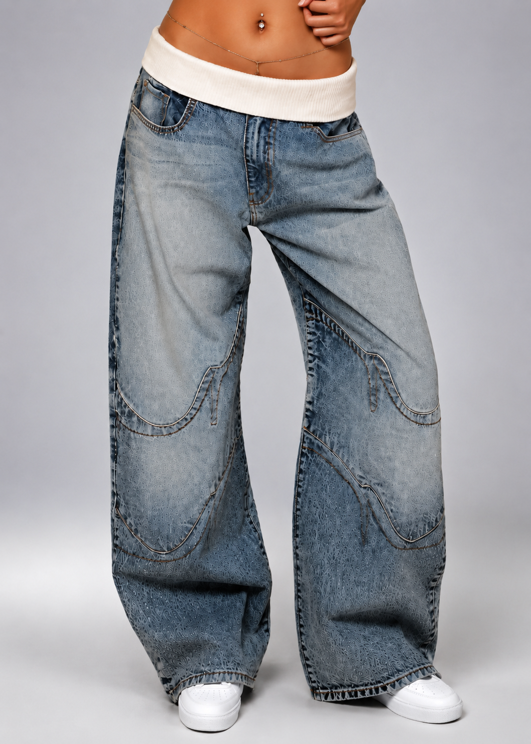 Pantalones de Denim con Dobladillo