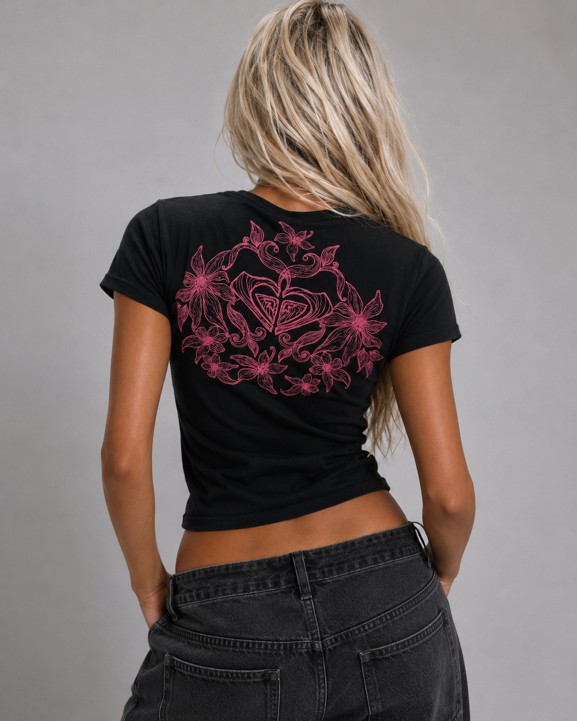 Vintage Y2K Black & Pink Floral Graphic Tee
