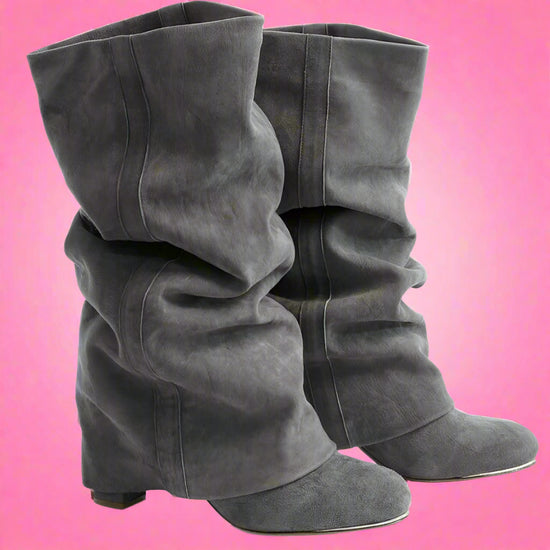 Lady Grey Suede Turn-Over Calf Boots
