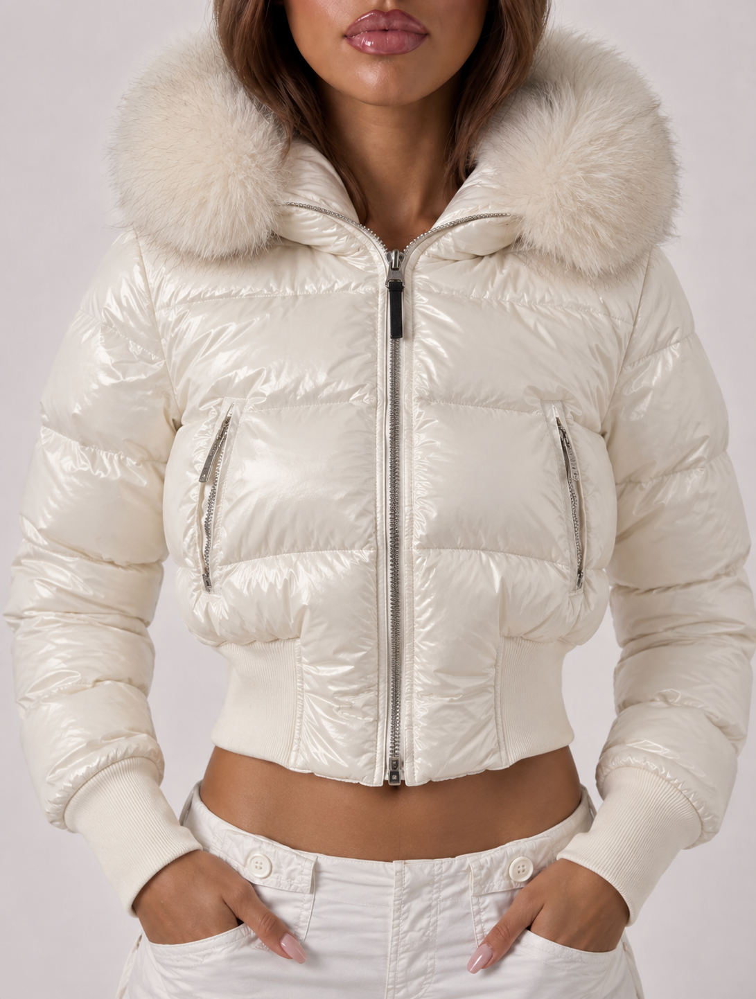 White Cropped Puffer Jacket