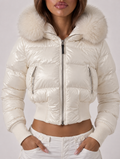 White Cropped Puffer Jacket - Planet Missy