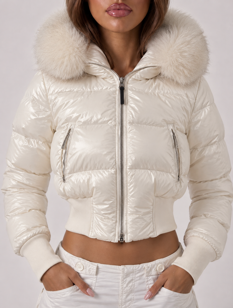 White Cropped Puffer Jacket - Planet Missy