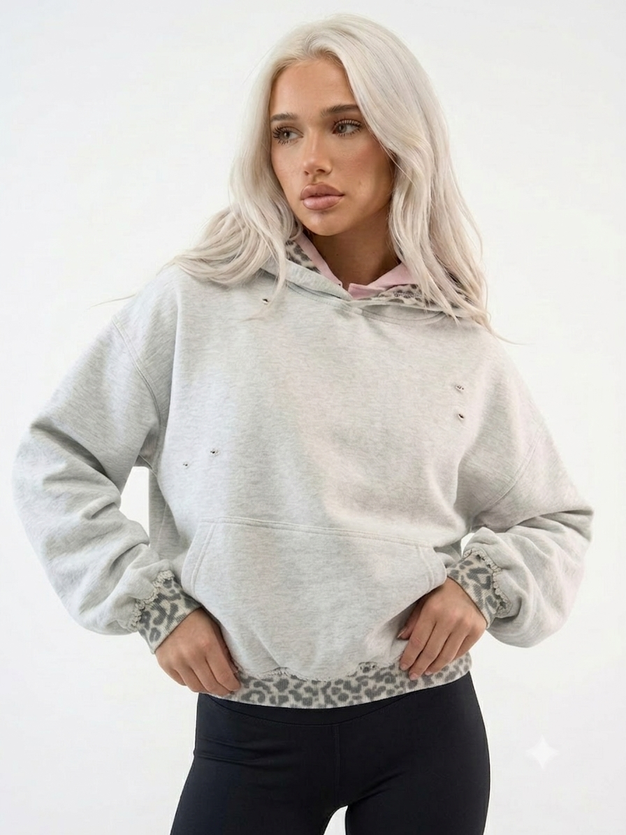 Sudadera con capucha de leopardo de doble capa