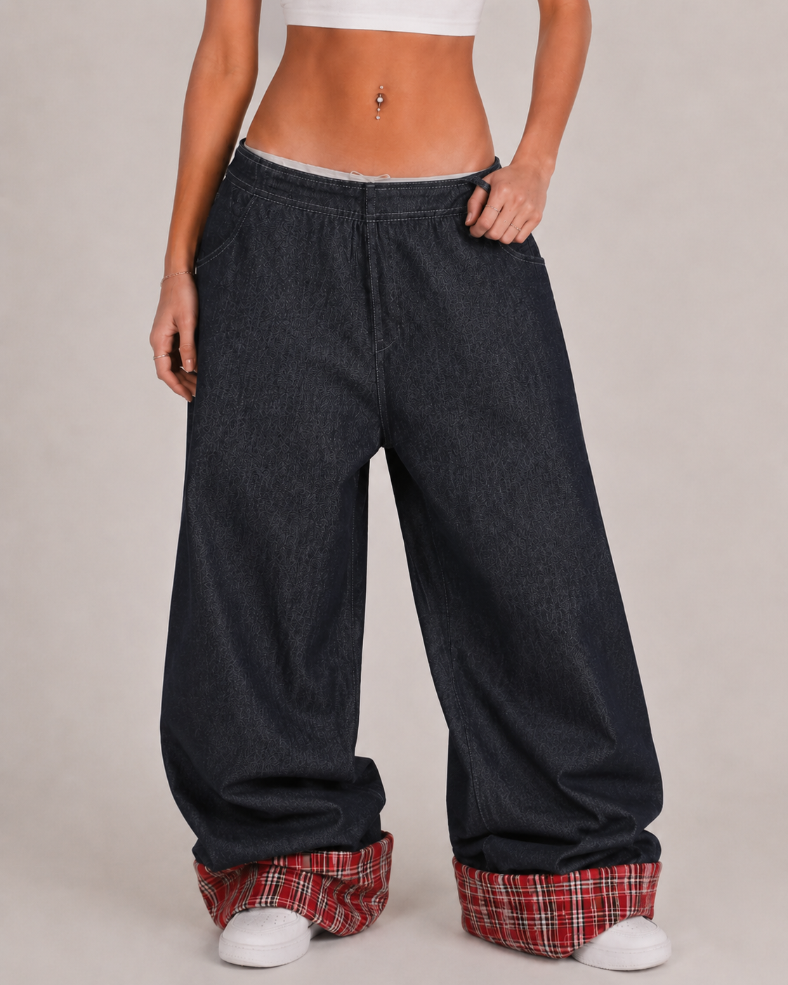 Plaid patchwork jeans