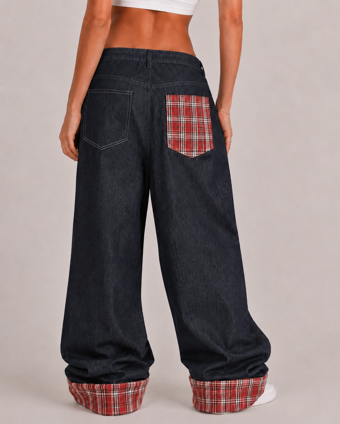 Plaid patchwork jeans
