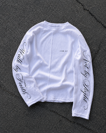 Walk by Faith Lettered Script Long-Sleeve Top - Black and White - Planet Missy