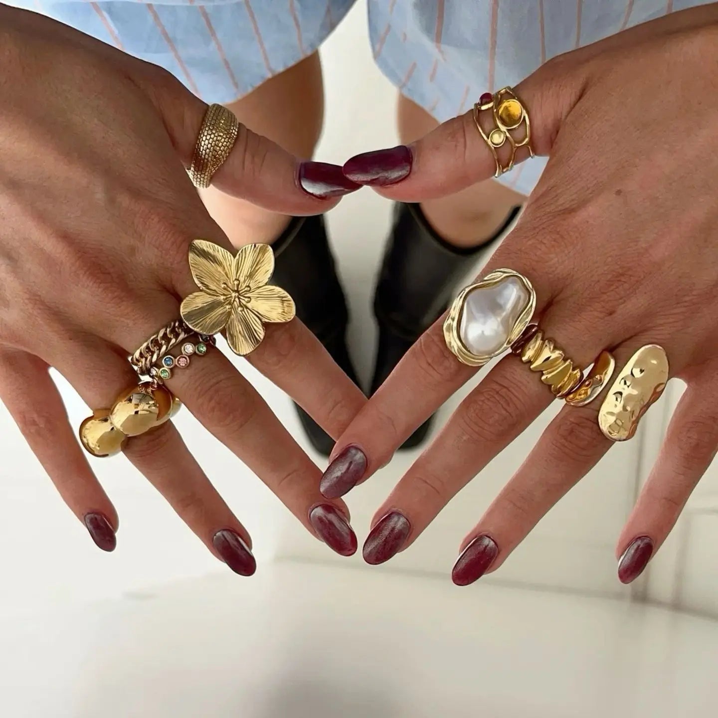 Pearly Stainless Rings