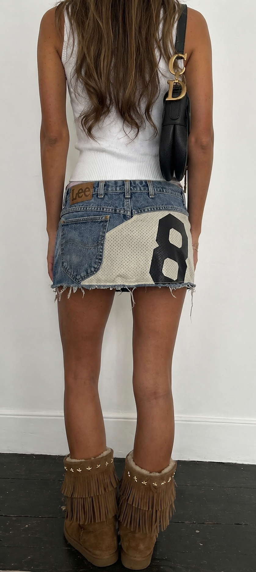 Applique Print Denim Skirt - Planet Missy