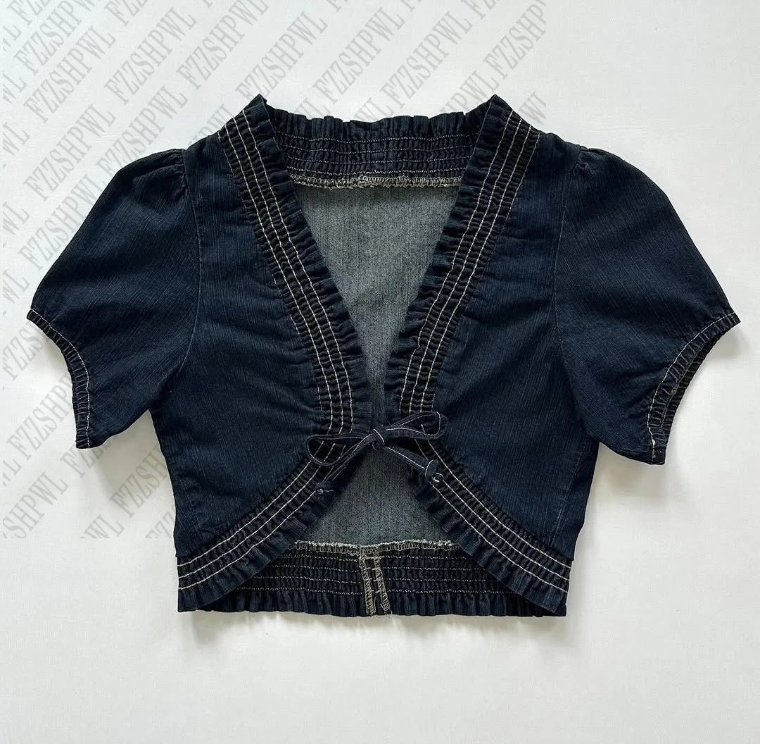 Indigo Bow Detail Crop Top