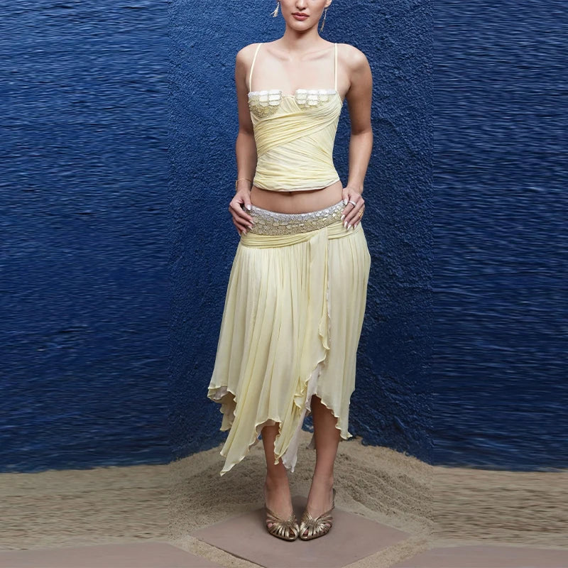 Chiffon Vest Skirt 2 Piece Set - Planet Missy