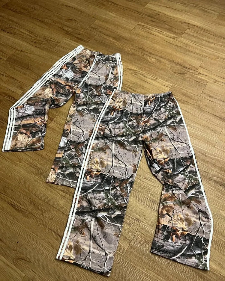 Leaf Camo striped wide-leg pants