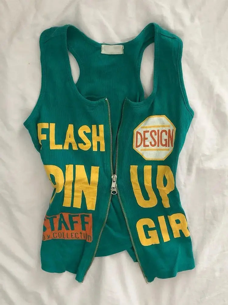 Vest Zip Up Crop Top