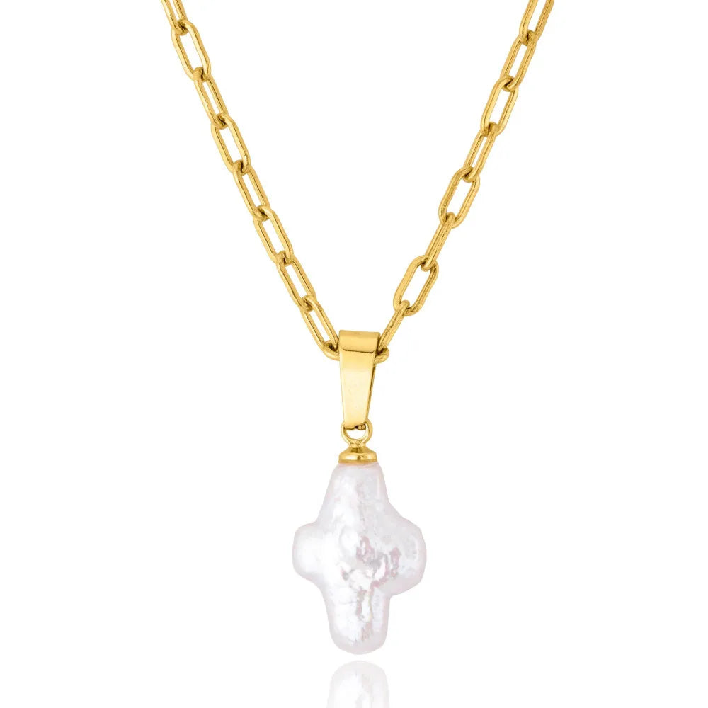 Natural Pearl Cross Necklace