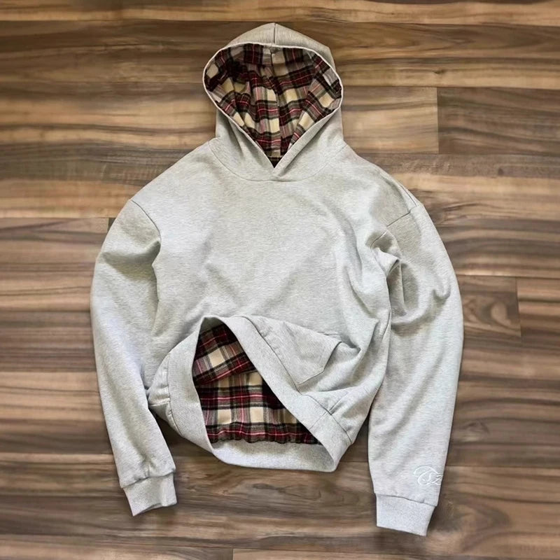 Plaid Print Loose Hoodie - Planet Missy