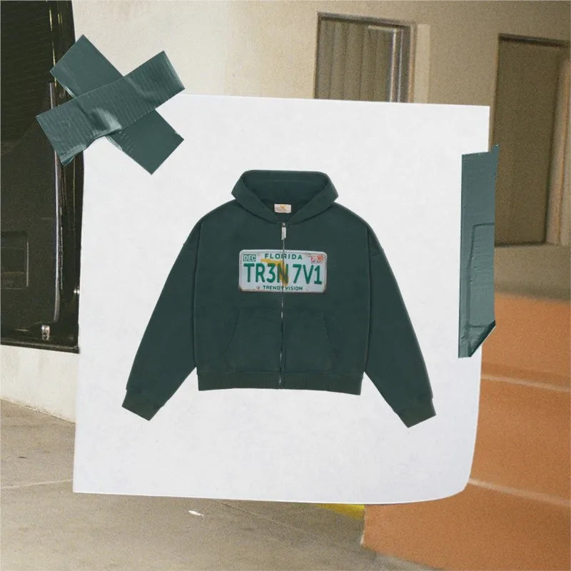 Urban License Plate Zip Hoodie - Planet Missy