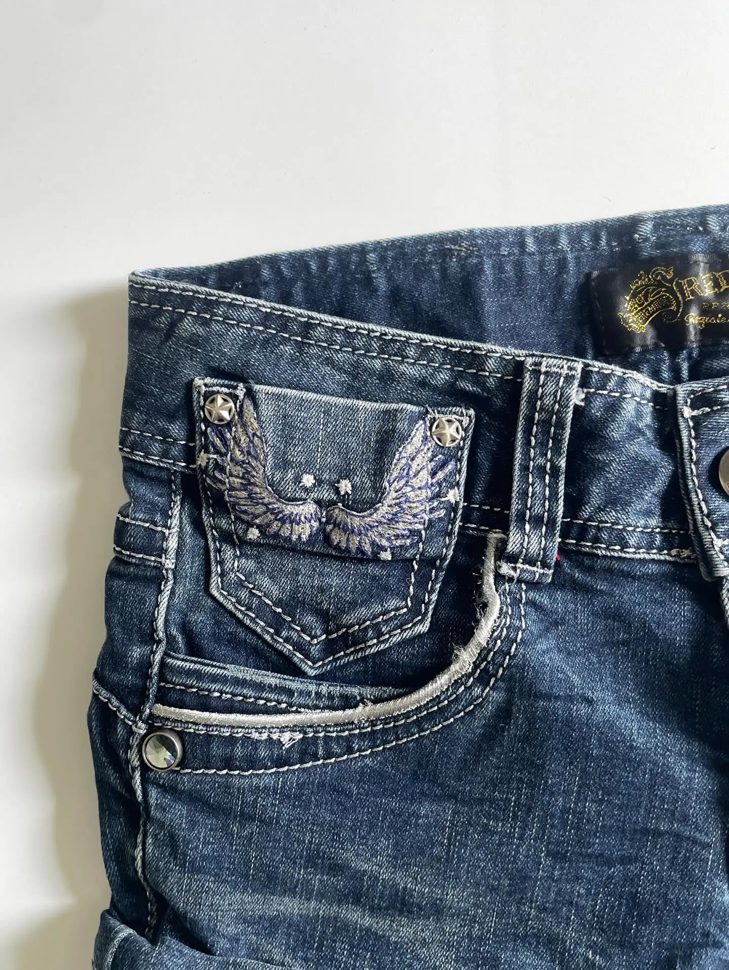 Y2K Angel Denim Shorts - Planet Missy