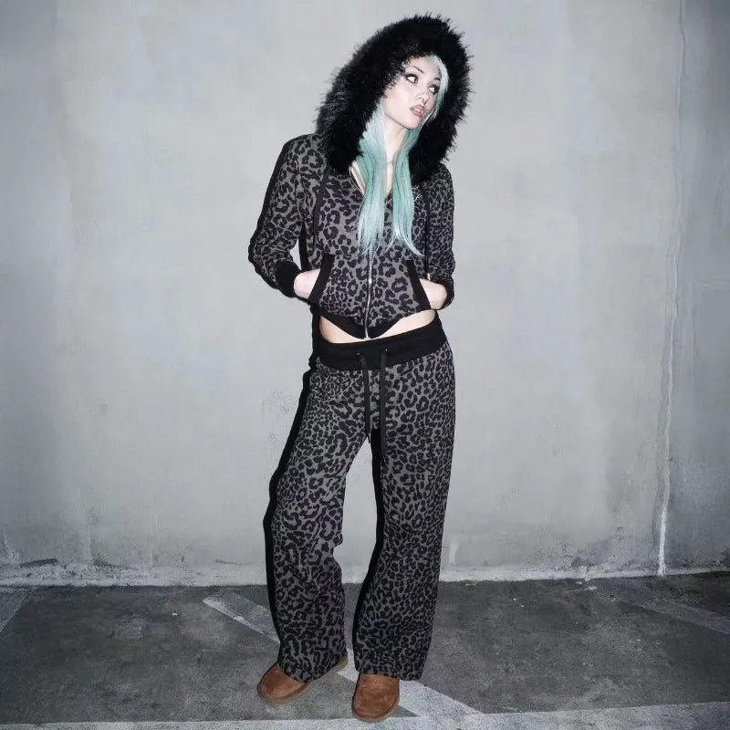 Chándal Y2K con estampado de Leopardo