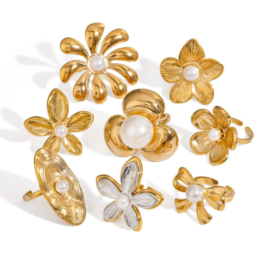 Flower Pearl Rings