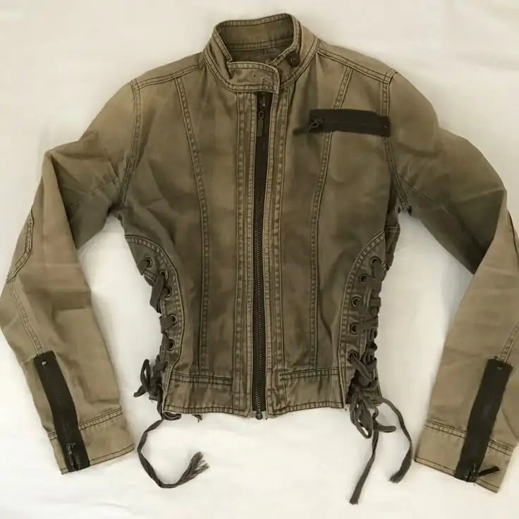 Chaqueta de invierno verde militar con cremallera