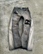 Distressed Charcoal Straight-Leg Jeans