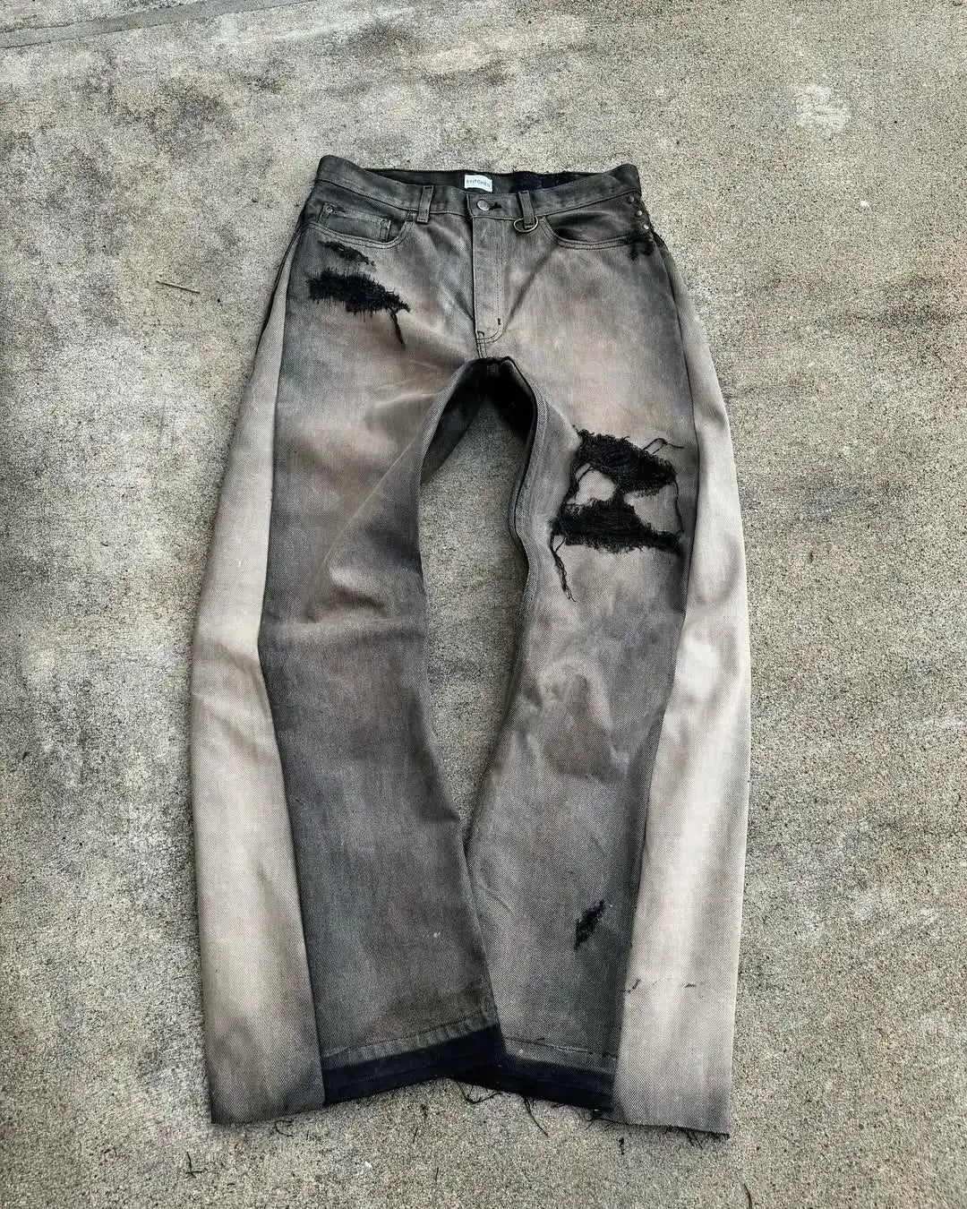 Distressed Charcoal Straight-Leg Jeans
