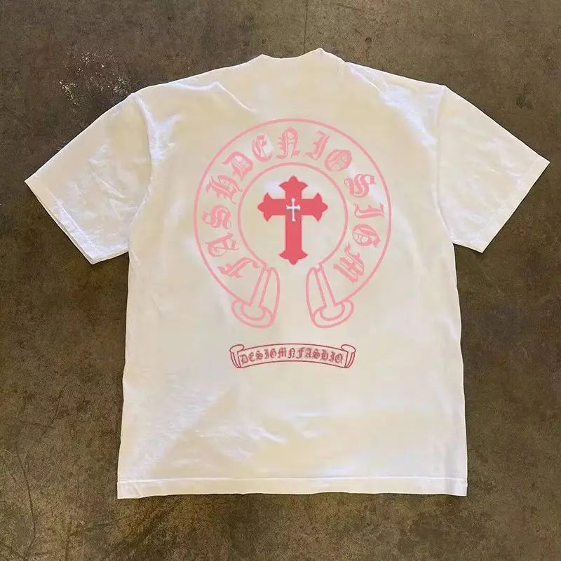 Camiseta de manga corta 100% algodón 2025 para hombres y mujeres, explosión de verano, camiseta de alta calle americana