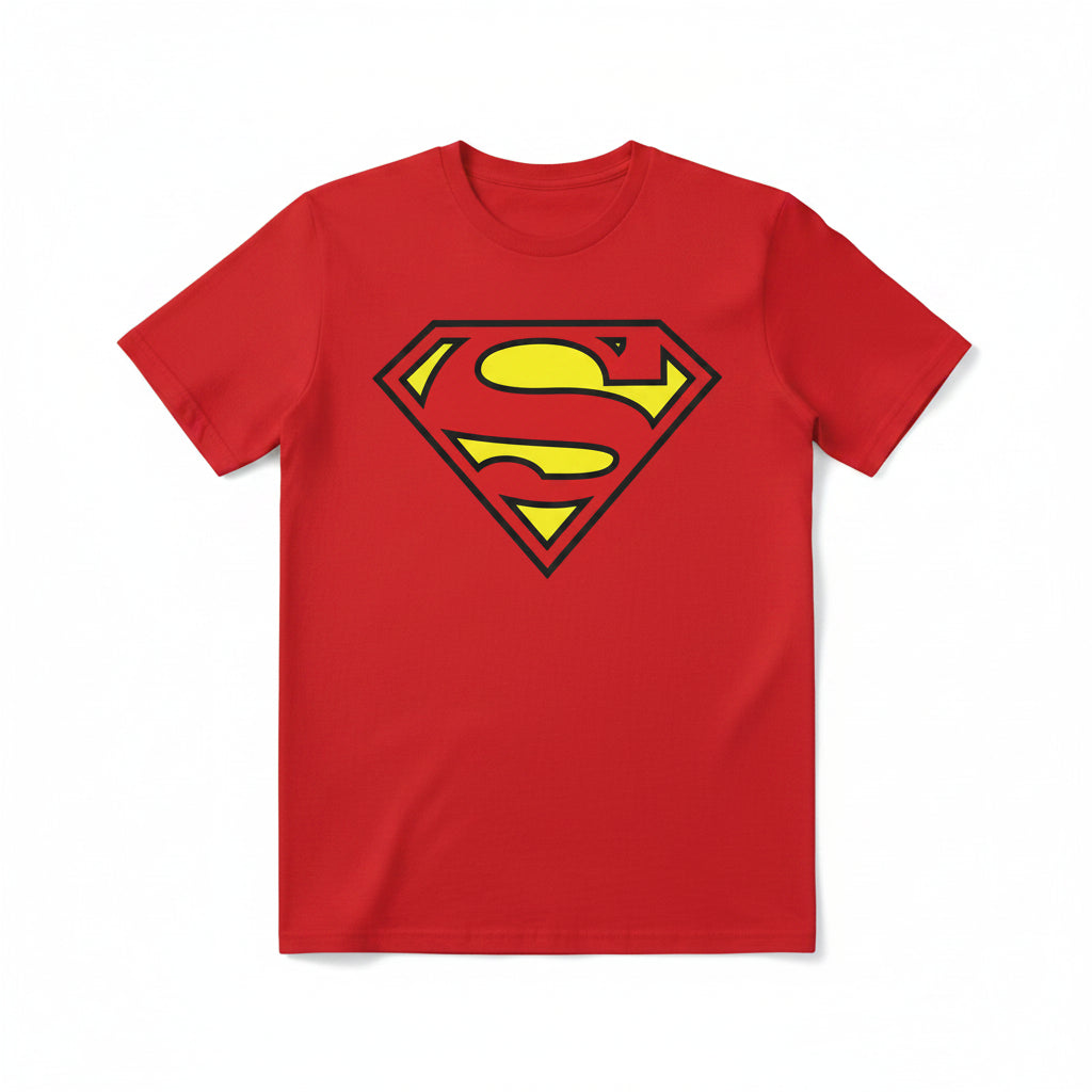 Red t-shirt with Superman logo on a white background