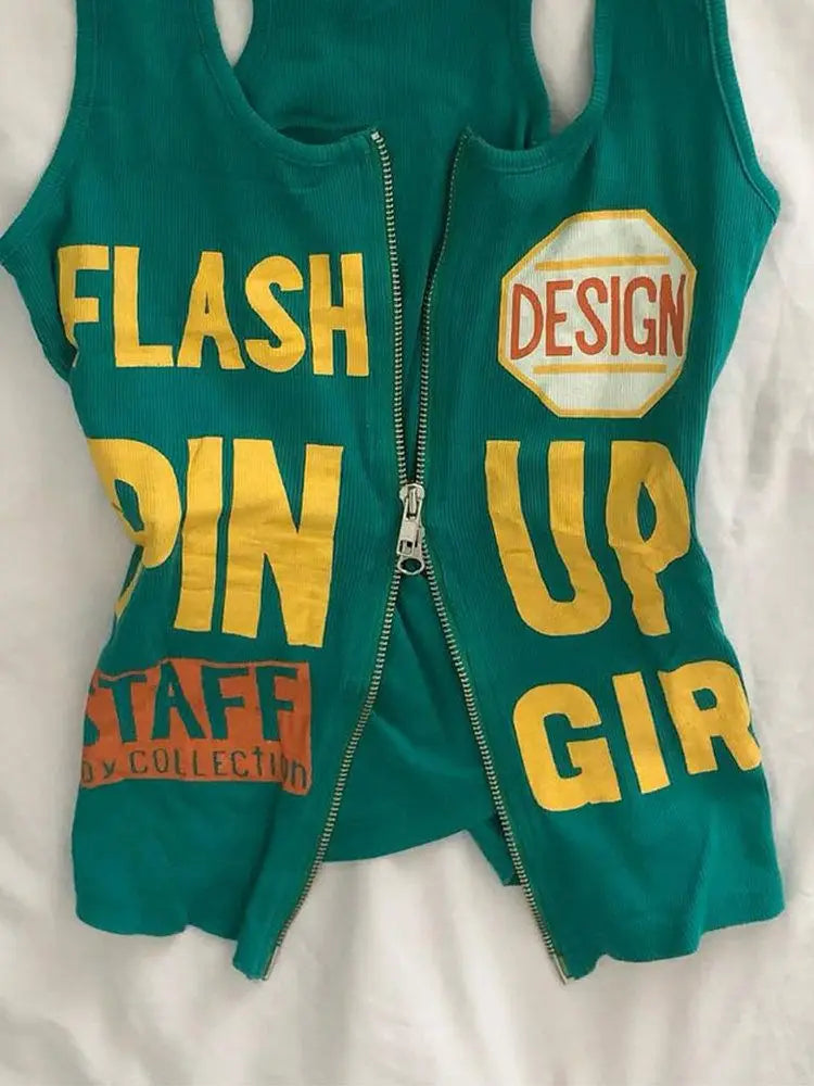 Vest Zip Up Crop Top