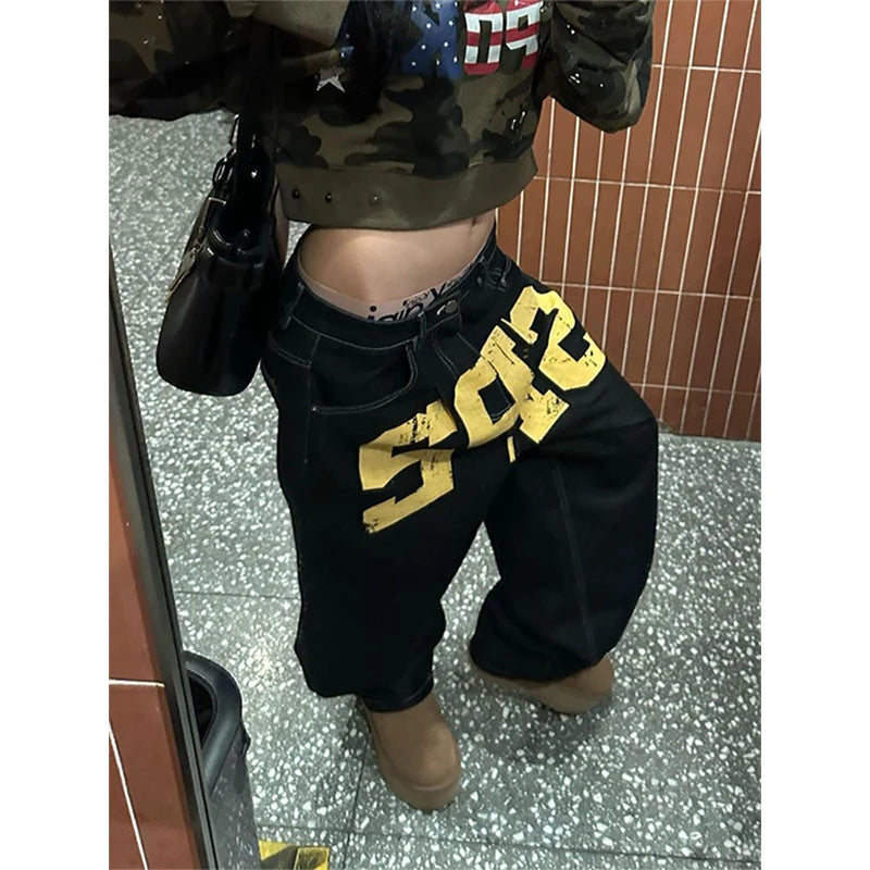 Yellow Text Jeans