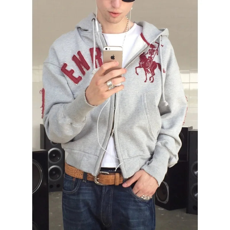 Retro Polo Rider Cropped Zip Hoodie