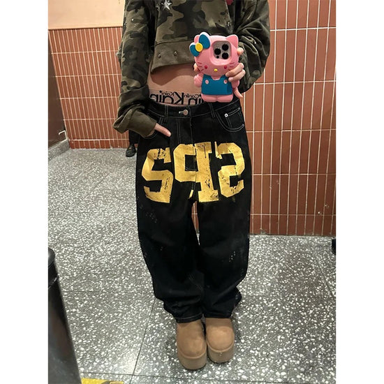 Yellow Text Jeans