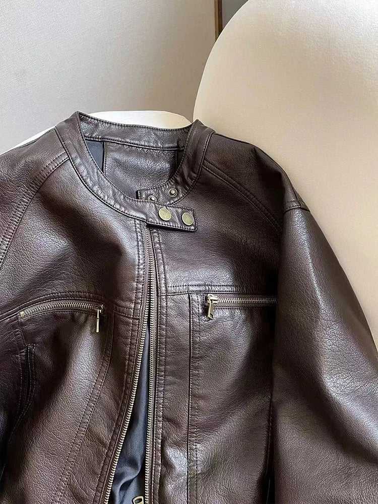 Pu Leather Crop Winter Jacket