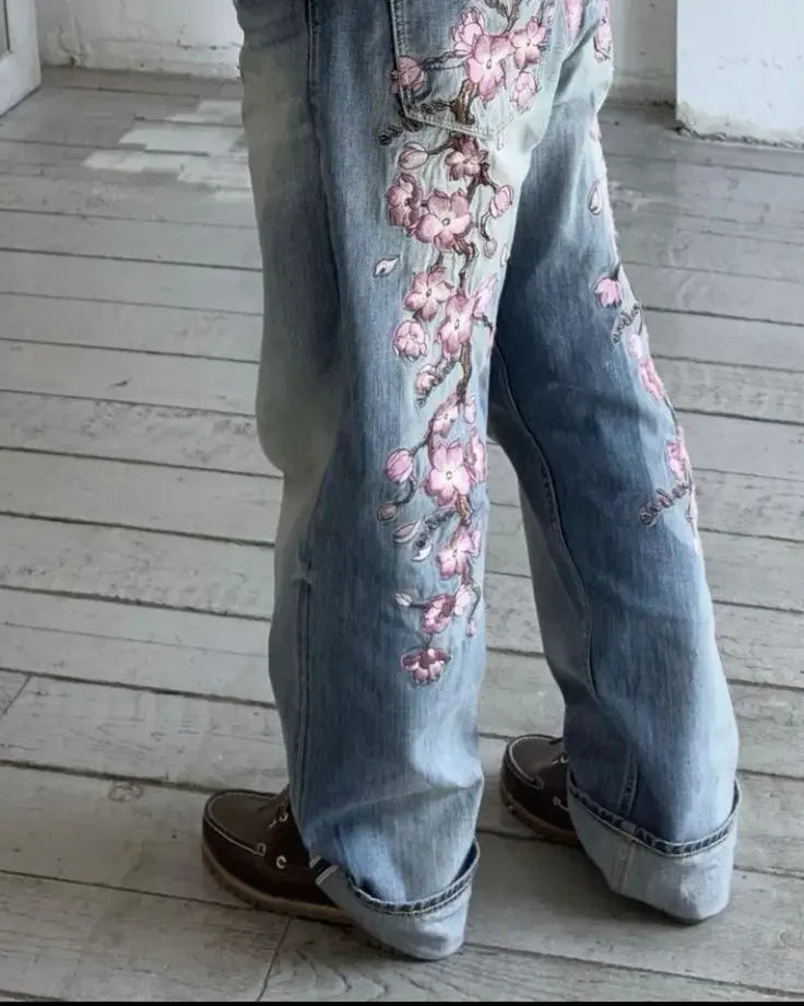 Floral Graphic Jeans - Planet Missy