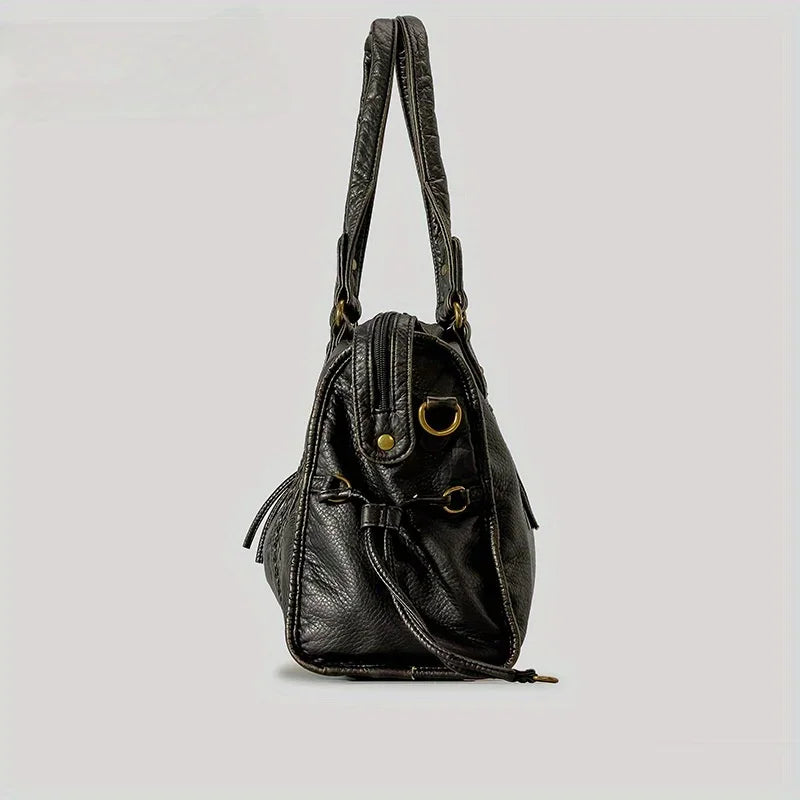 Vintage Washed Soft Leather Tote Bag - Planet Missy