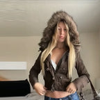 Brown Y2K Faux Fur Hooded Short Jacket