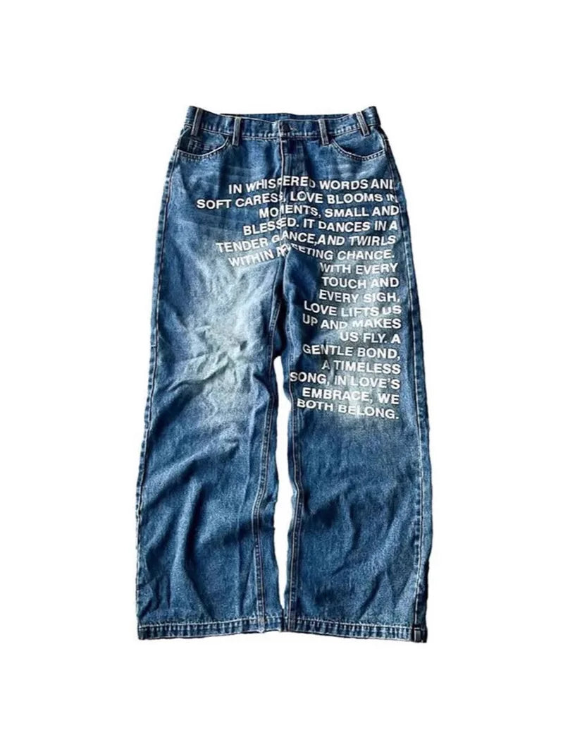 Lettered Straight Leg Jeans - Planet Missy