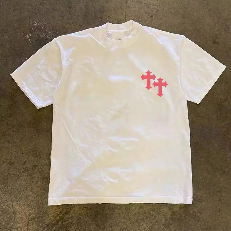 Camiseta de manga corta 100% algodón 2025 para hombres y mujeres, explosión de verano, camiseta de alta calle americana