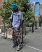 Leaf Camo striped wide-leg pants