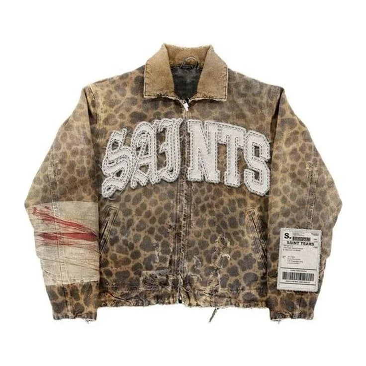 Vintage Cheetah Oversized Saints Jacket - Planet Missy