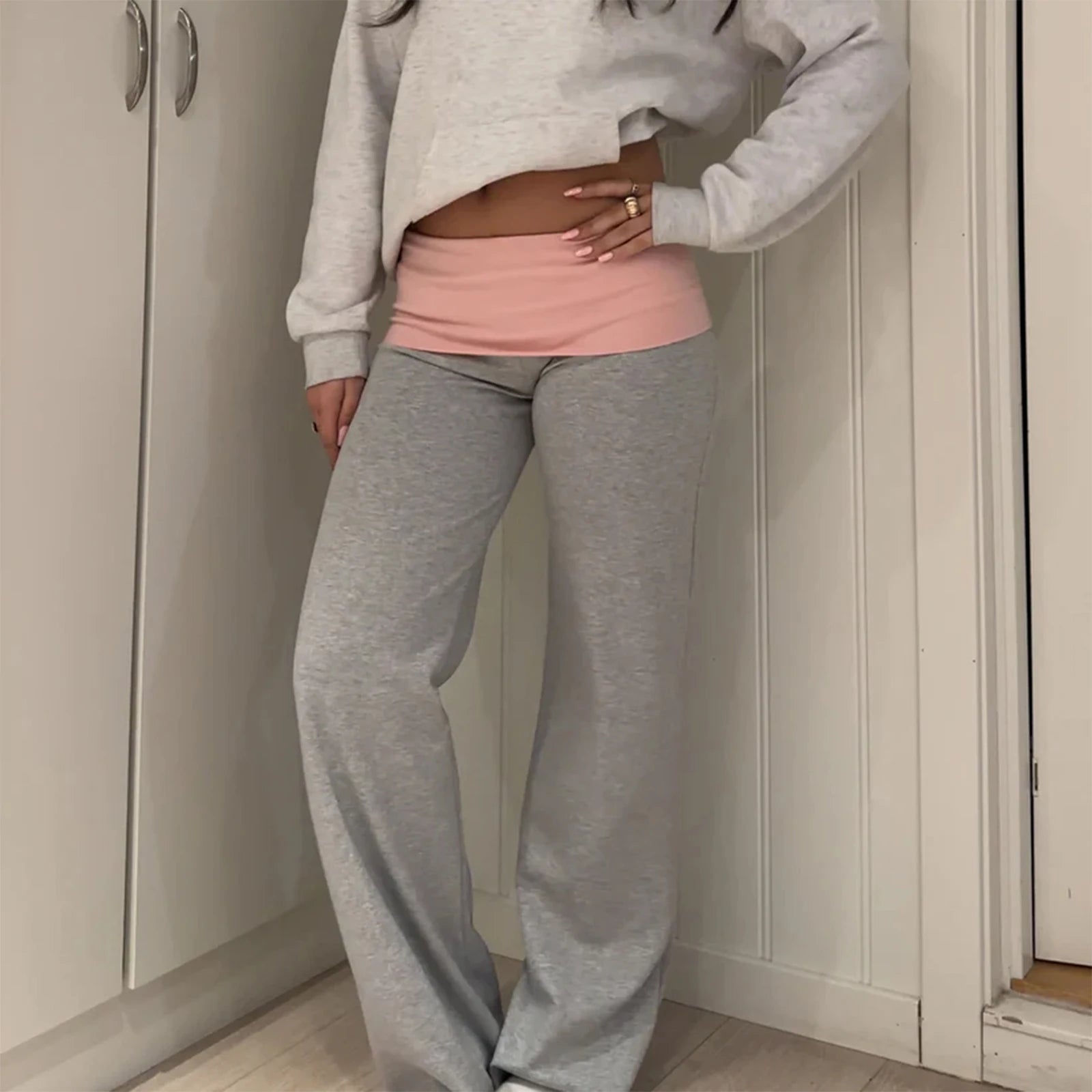 Low Waisted Fold Over Sweatpants - Planet Missy