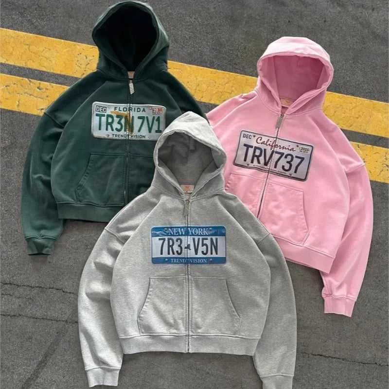 Urban License Plate Zip Hoodie - Planet Missy
