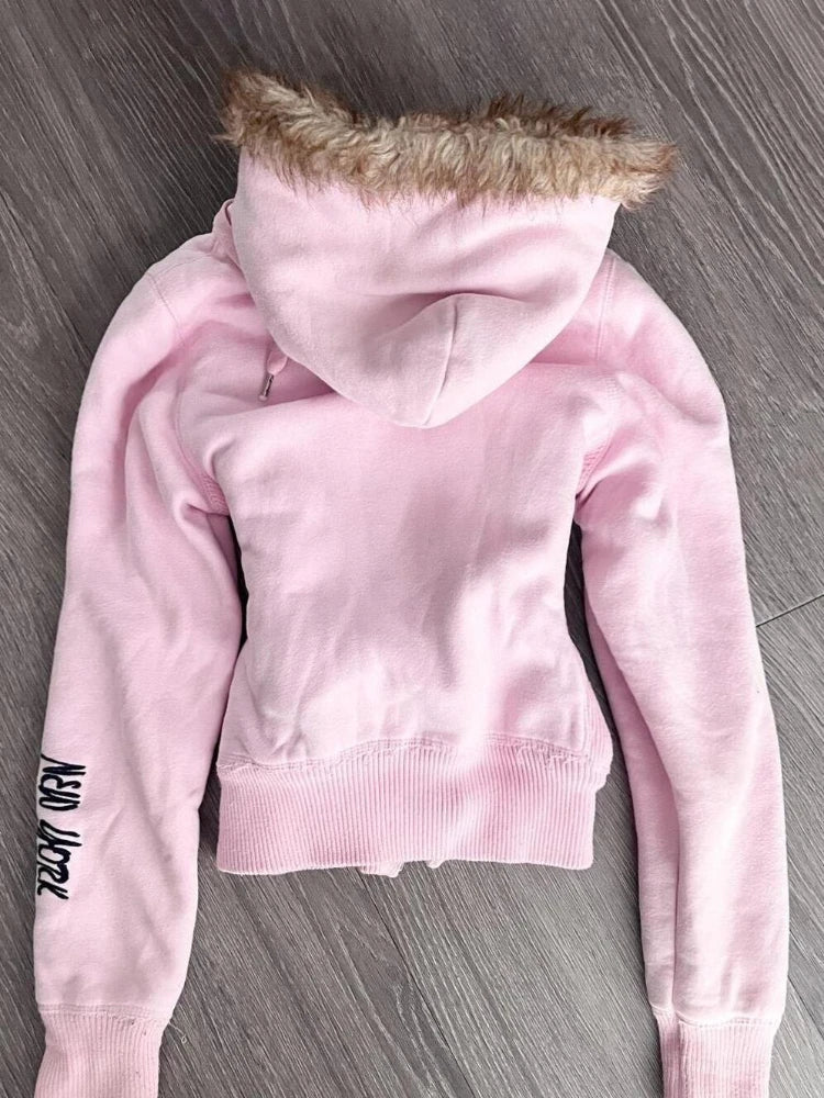 Pink Vintage Style Zip Up Jacket