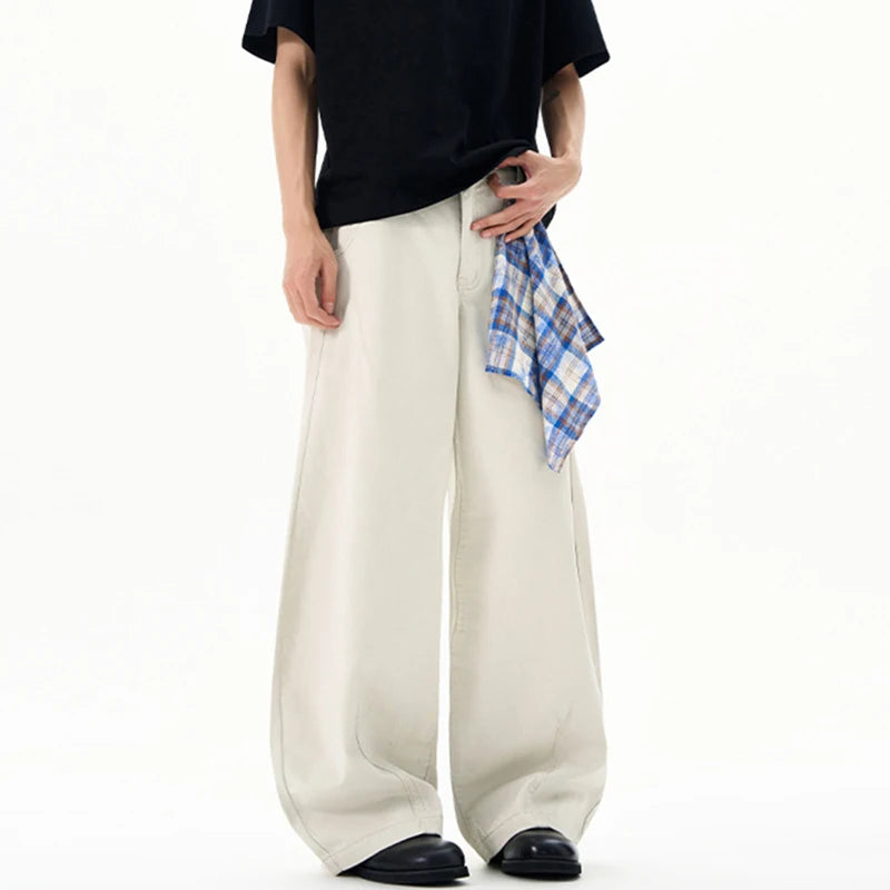 Casual Beige Wide Leg Trousers